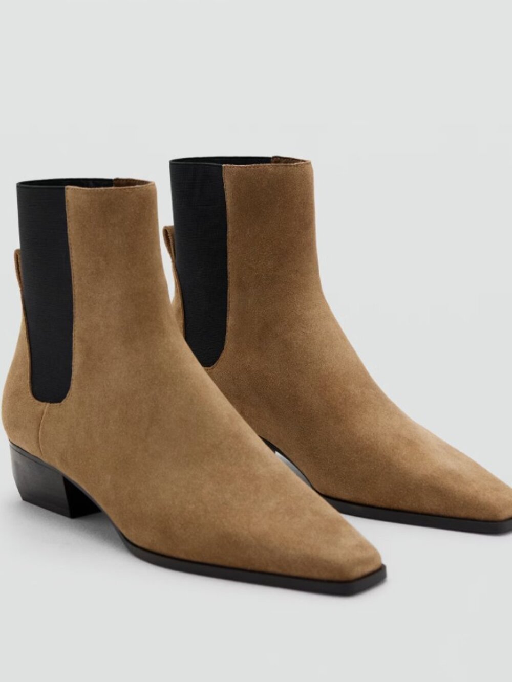 NEW MANGO $139 Square Toe Bootie 6 US / 36 EU, MEDIUM BROWN Leather Suede